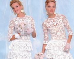 The bride in a knitted wedding dress is original and elegant